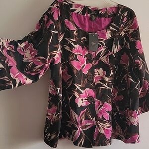 Nwt Trenz Theresa Renz Silk Rayon Blazer Jacket Floral Print Plus Size Vintage